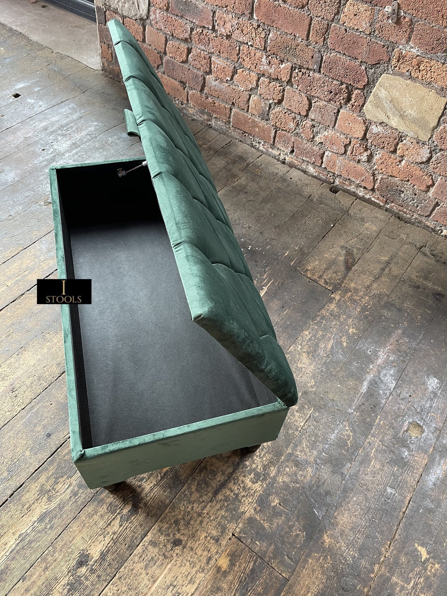 Green Ottoman Storage Bench | Velvet Green Footstool UK | Dark Green Ottoman Bench