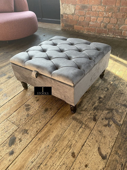 Silver Square Coffee Table Ottoman Storage | Grey Chesterfield Stool