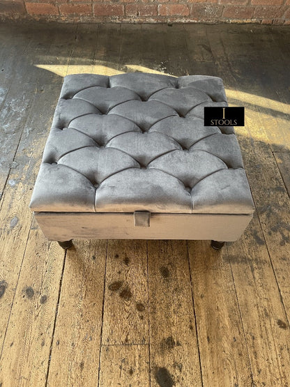 Silver Square Coffee Table Ottoman Storage | Grey Chesterfield Stool