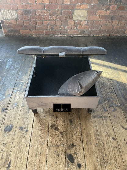 Silver Square Coffee Table Ottoman Storage | Grey Chesterfield Stool