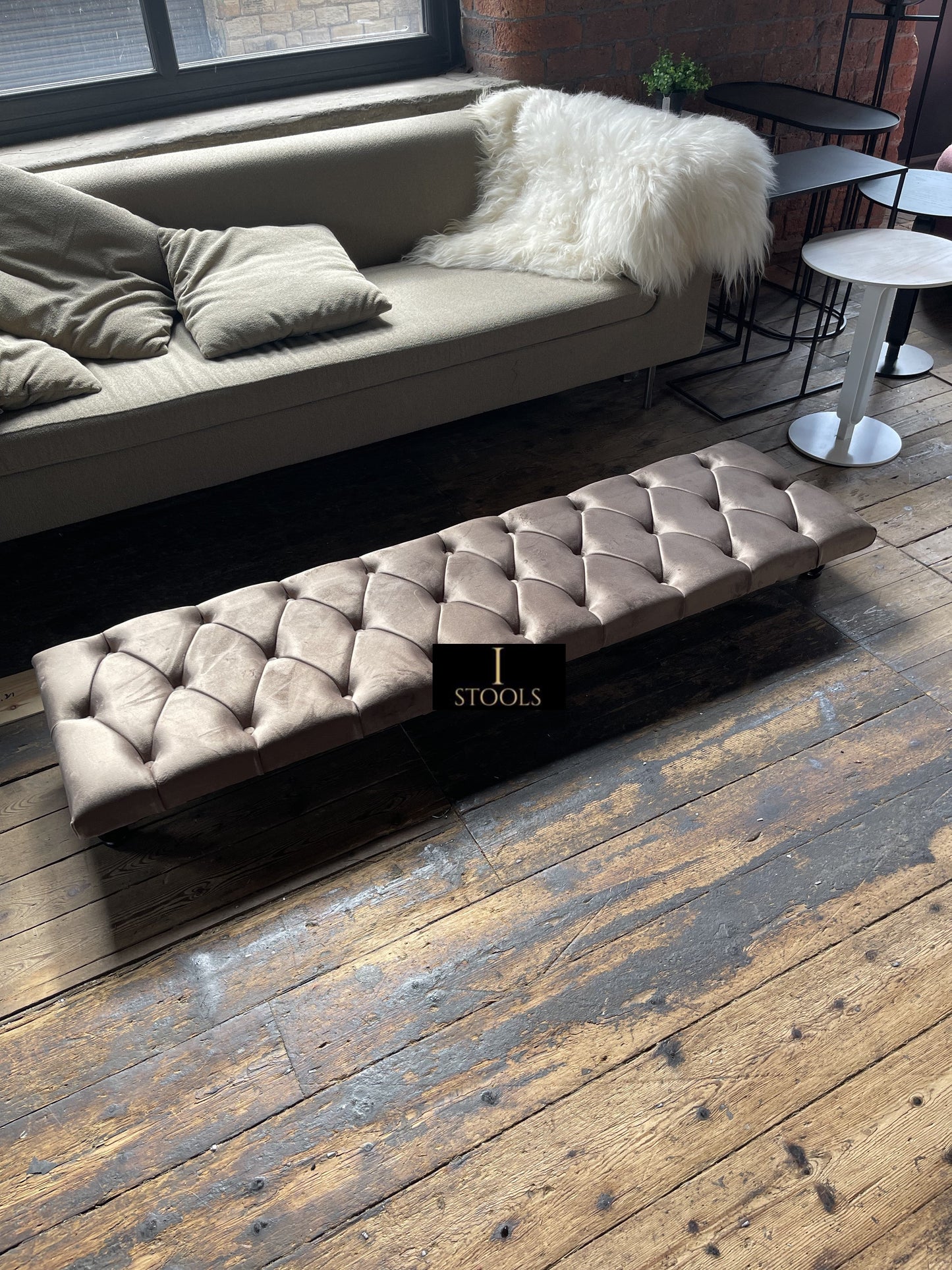 Rectangular Sand Coloured Chesterfield Footstool