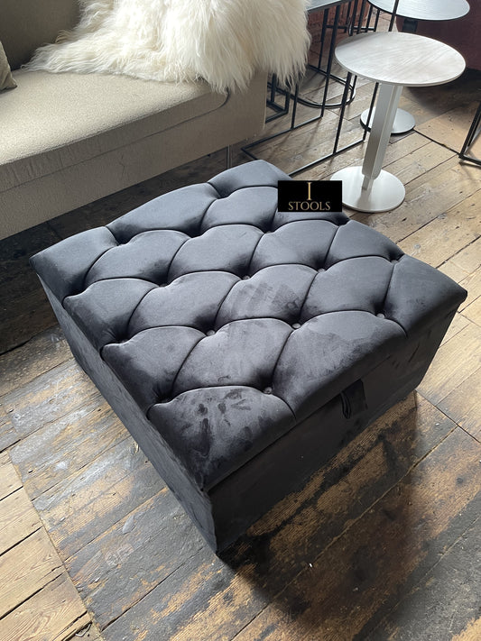 Window bay seat Large Square Black Ottoman Storage Box