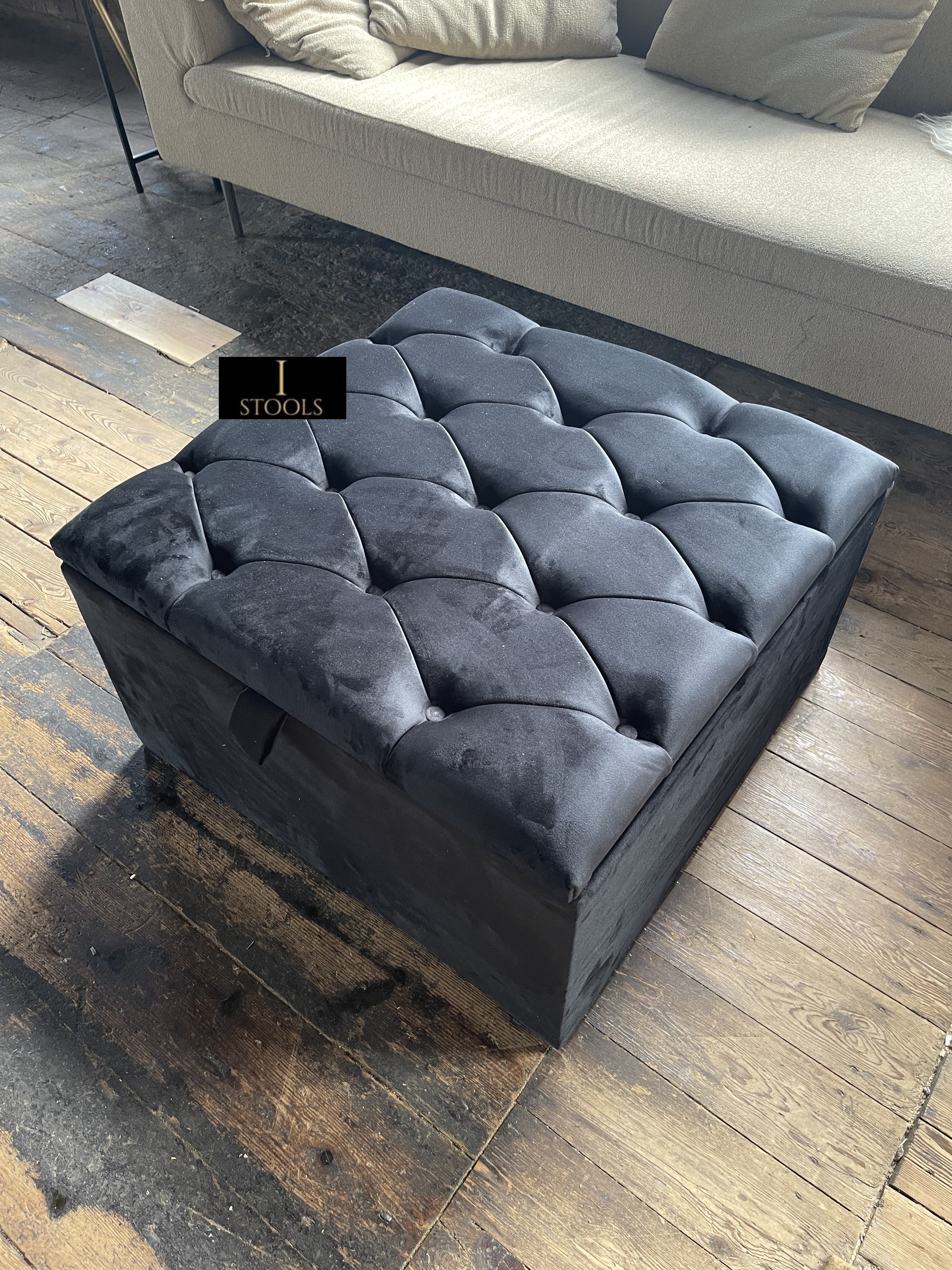 Window bay seat Large Square Black Ottoman Storage Box