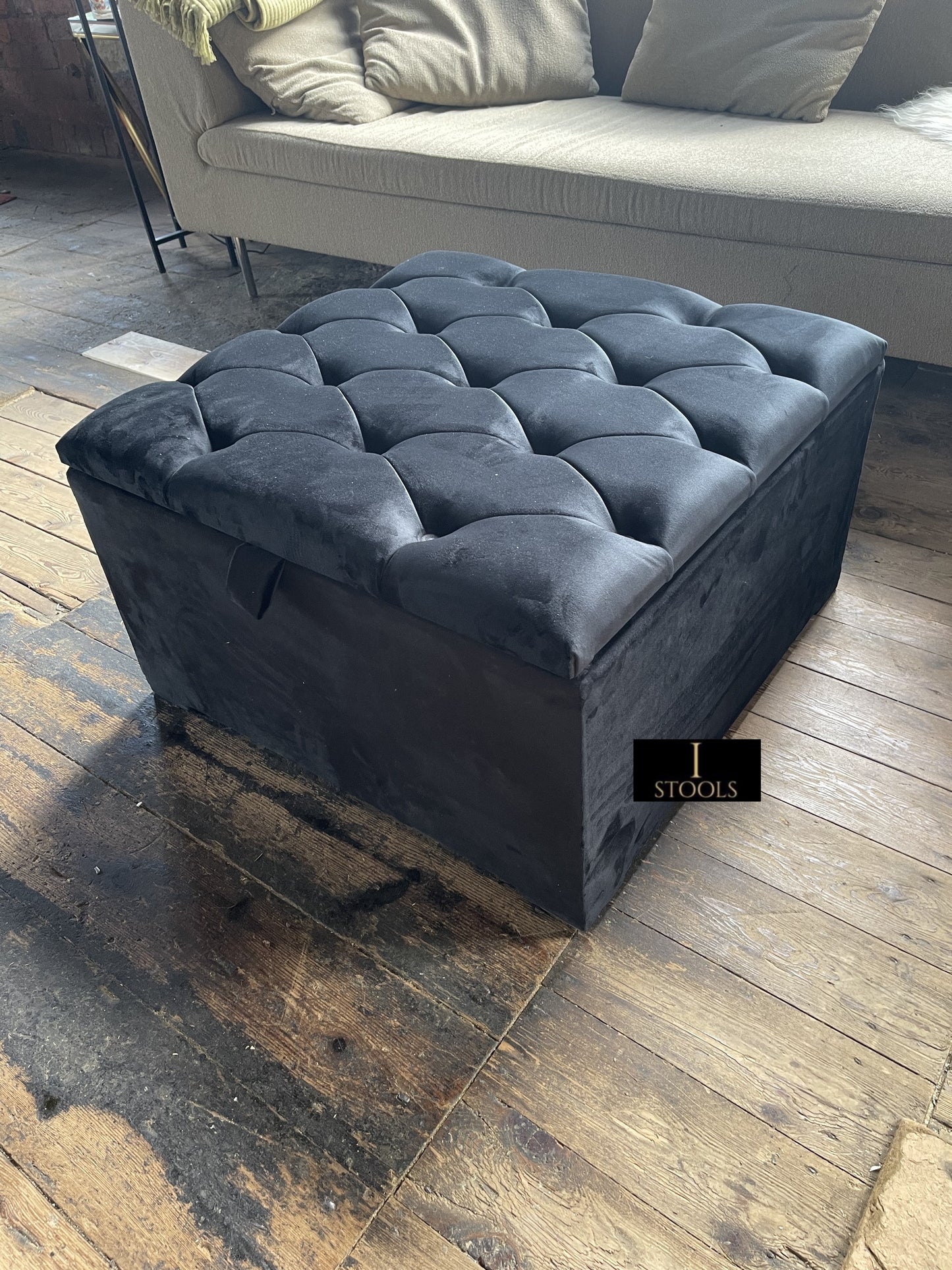 Window bay seat Large Square Black Ottoman Storage Box
