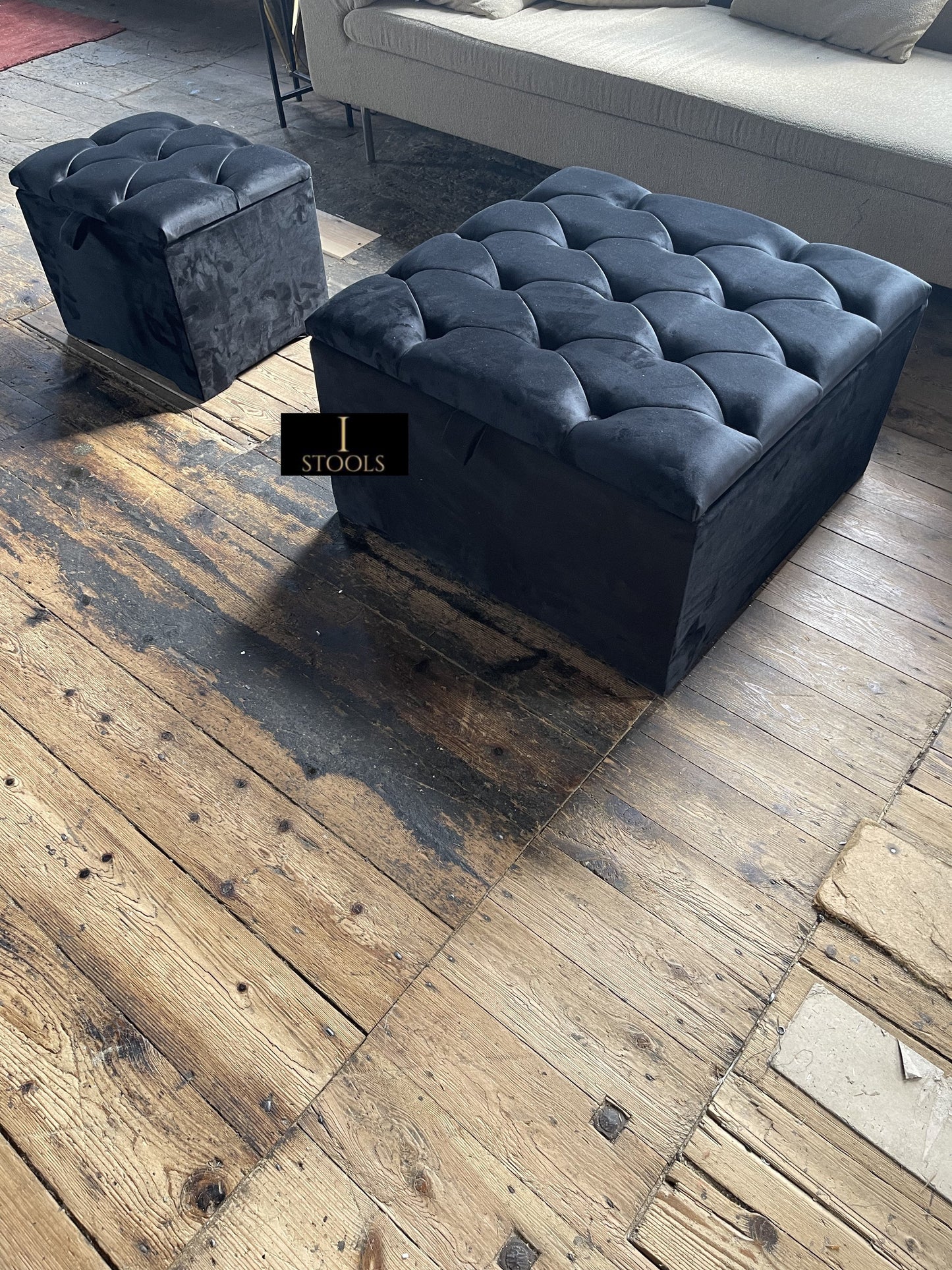Window bay seat Large Square Black Ottoman Storage Box