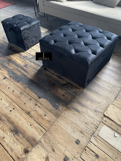 Window bay seat Large Square Black Ottoman Storage Box