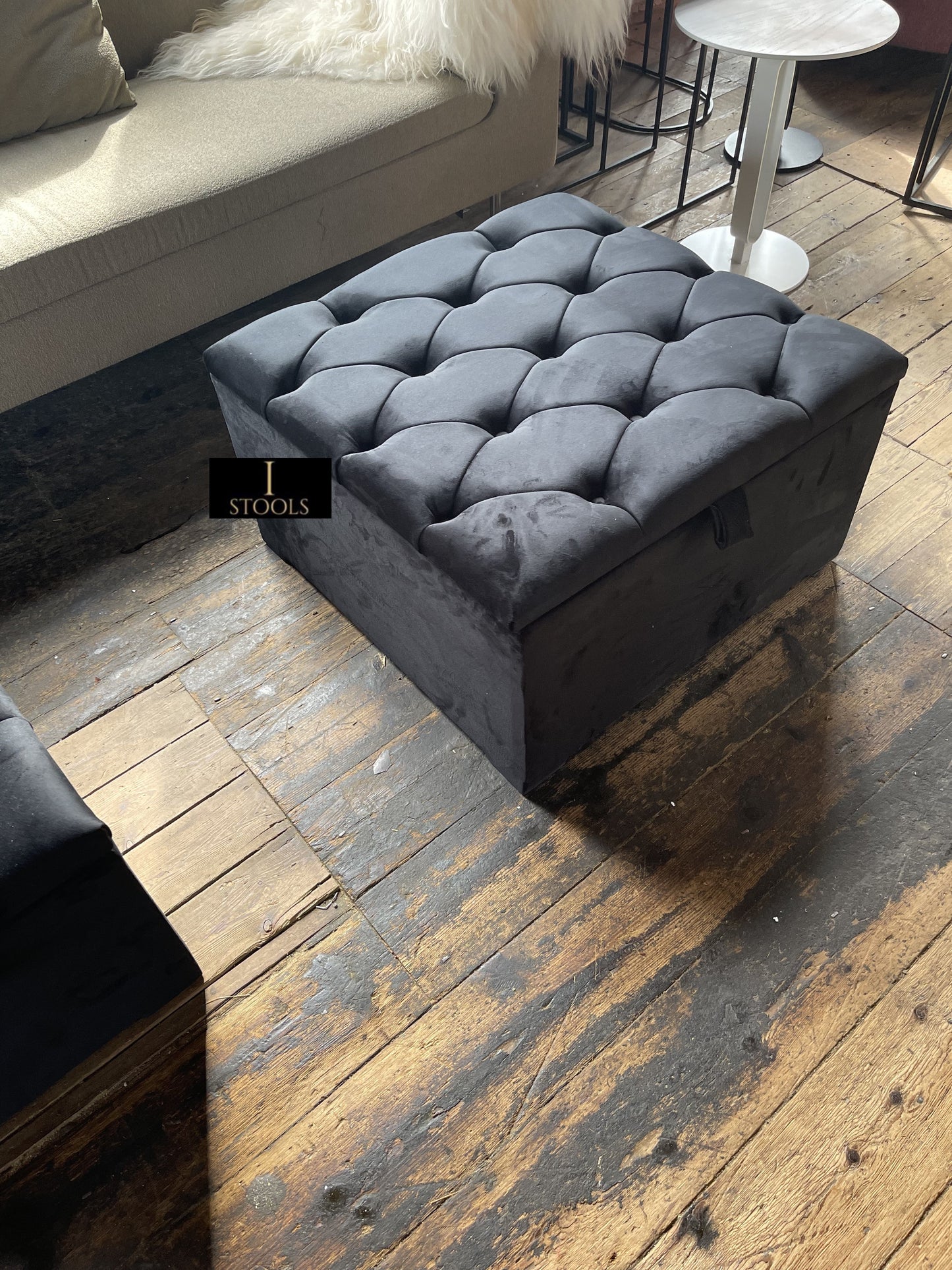 Window bay seat Large Square Black Ottoman Storage Box