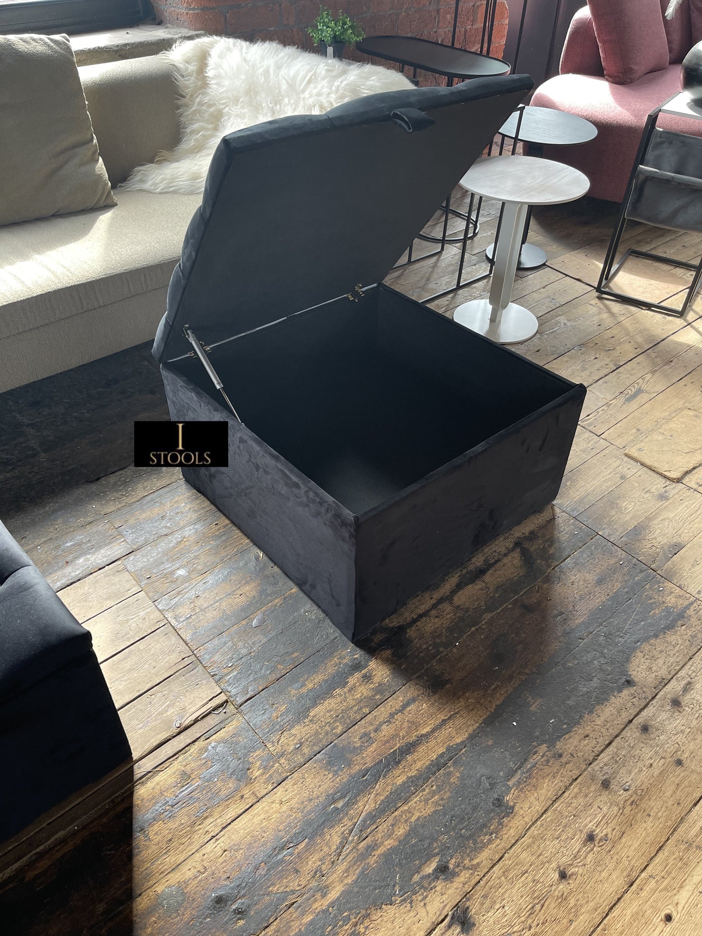 Window bay seat Large Square Black Ottoman Storage Box