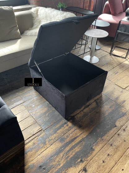 Window bay seat Large Square Black Ottoman Storage Box