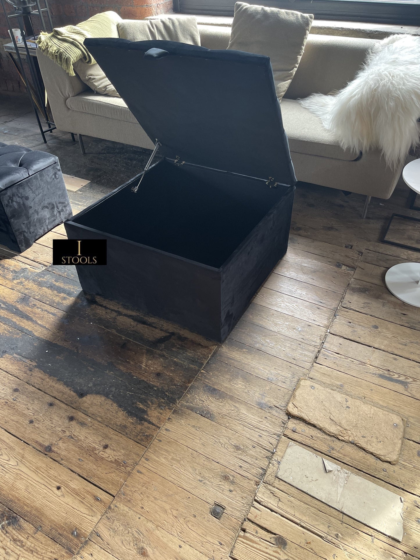 Window bay seat Large Square Black Ottoman Storage Box