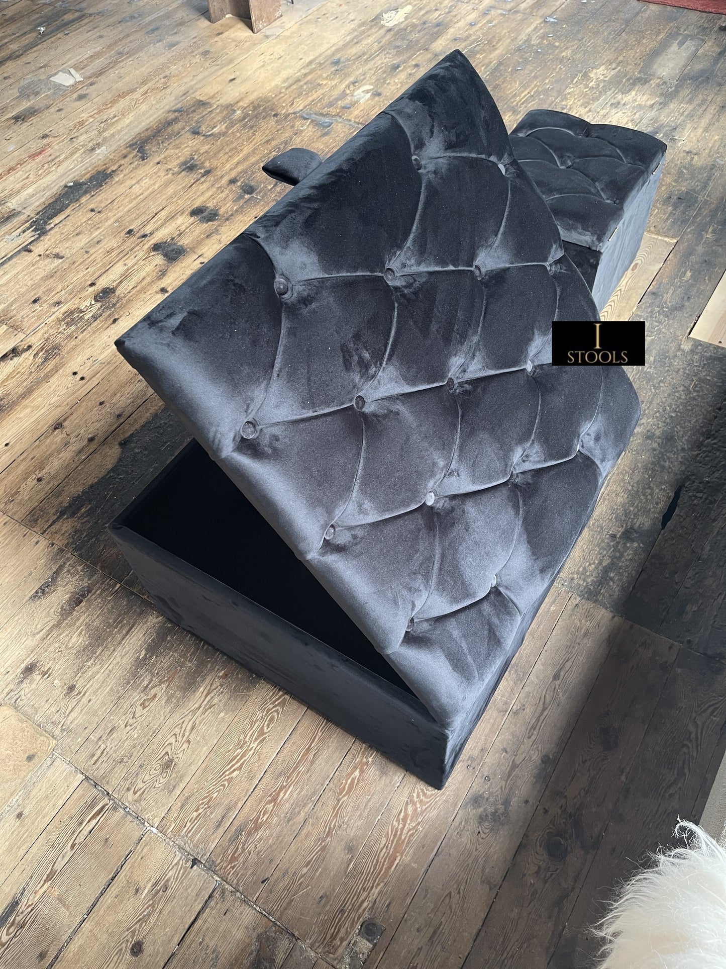 Window bay seat Large Square Black Ottoman Storage Box