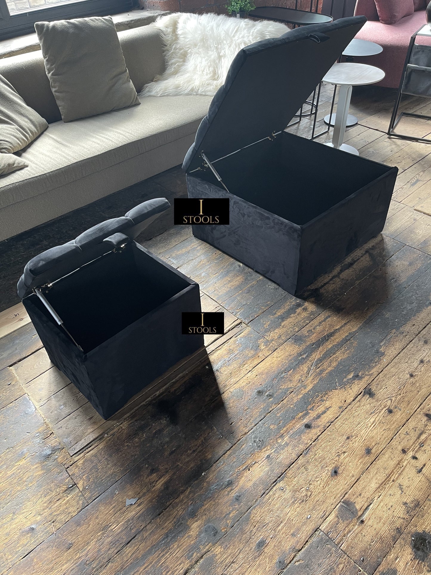 Window bay seat Large Square Black Ottoman Storage Box
