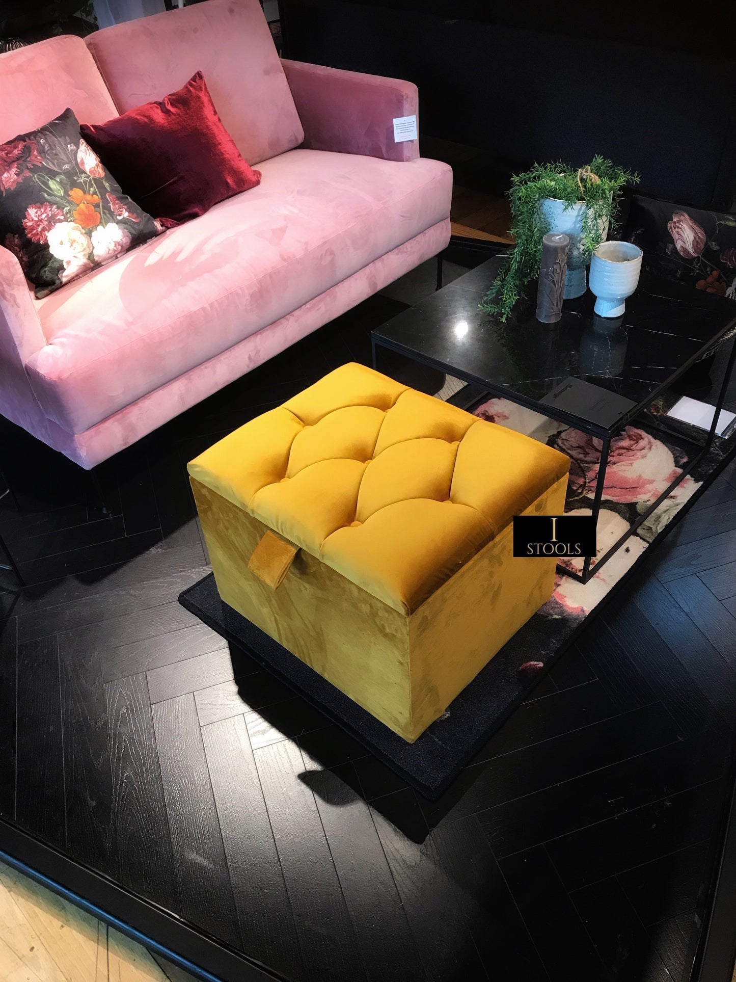 Mustard Gold Small Storage Box | Small Gold Footrest UK | Gold Ottoman Stool with Storage