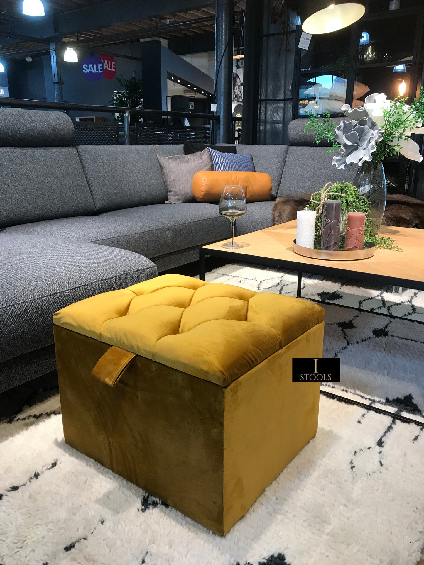 Mustard Gold Small Storage Box | Small Gold Footrest UK | Gold Ottoman Stool with Storage