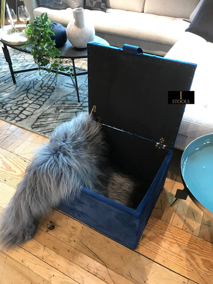 Navy Blue Small coffee table Storage Box | Navy Blue Footrest with Storage | Navy Blue Pouffe UK