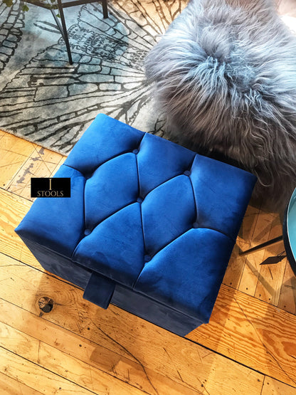 Navy Blue Small coffee table Storage Box | Navy Blue Footrest with Storage | Navy Blue Pouffe UK