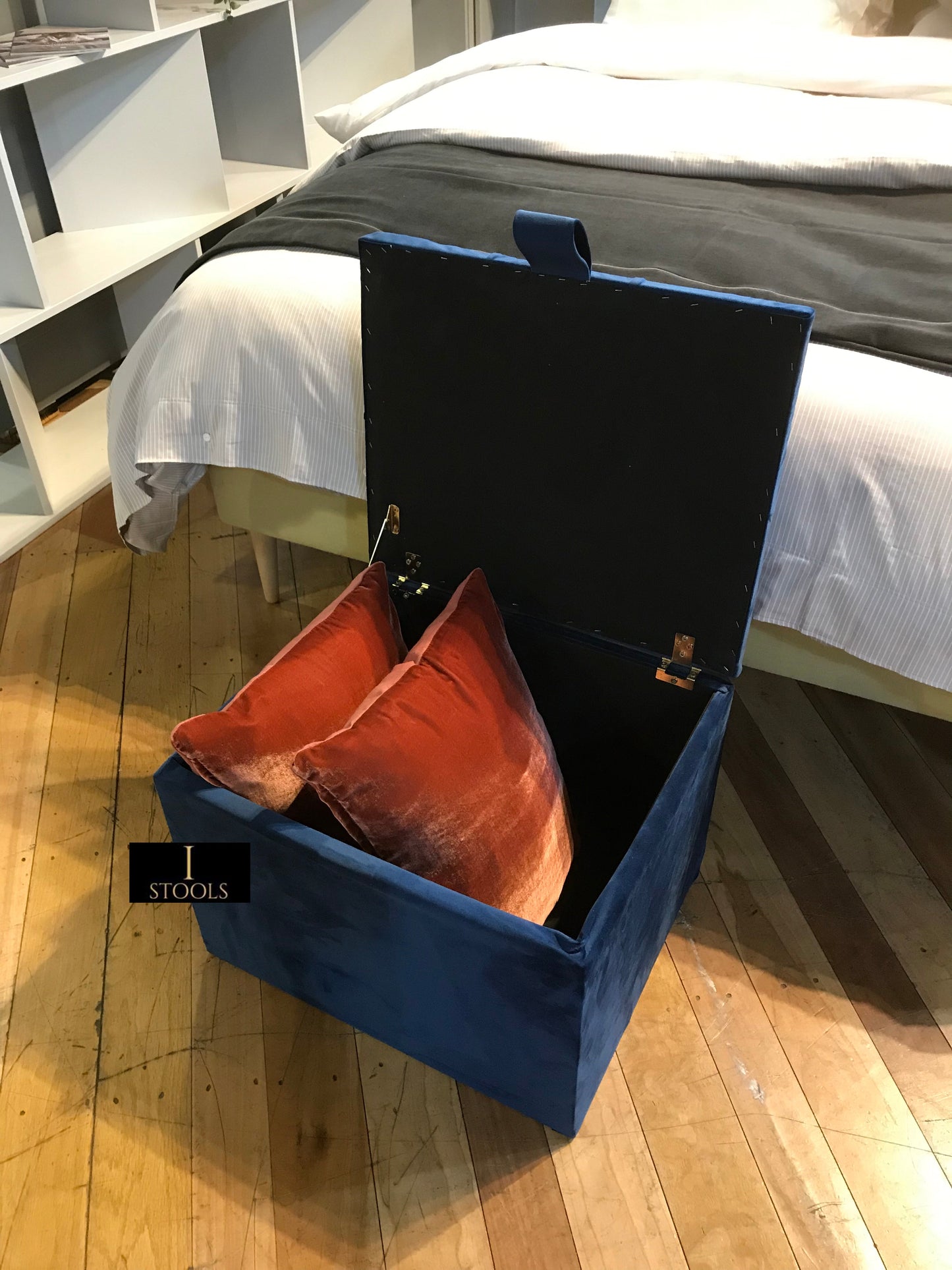 Navy Blue Small coffee table Storage Box | Navy Blue Footrest with Storage | Navy Blue Pouffe UK