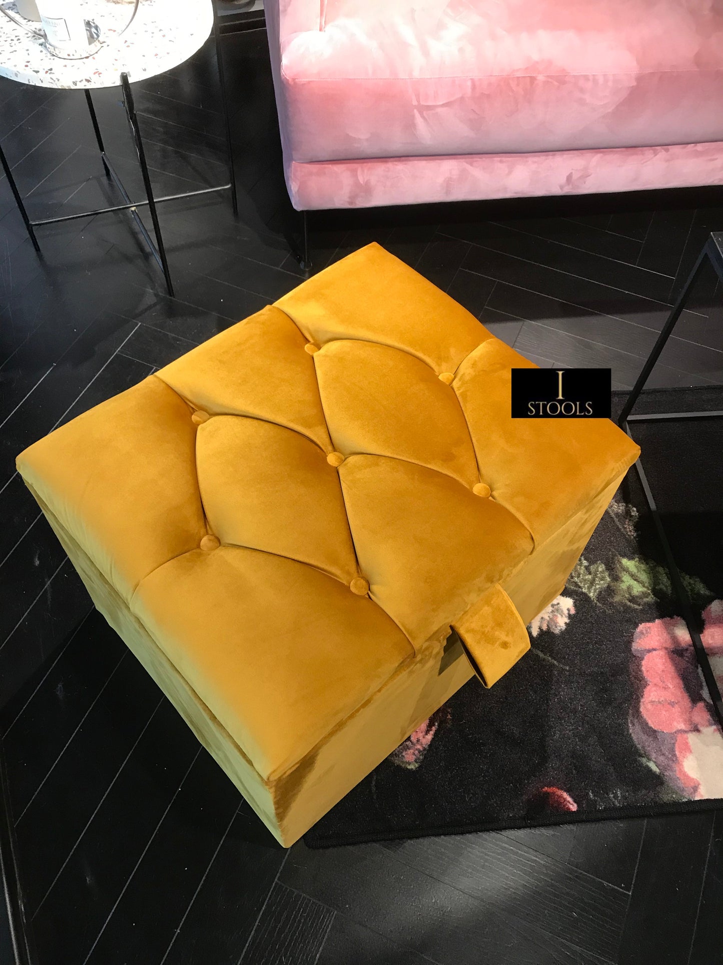 Mustard Gold Small Storage Box | Small Gold Footrest UK | Gold Ottoman Stool with Storage