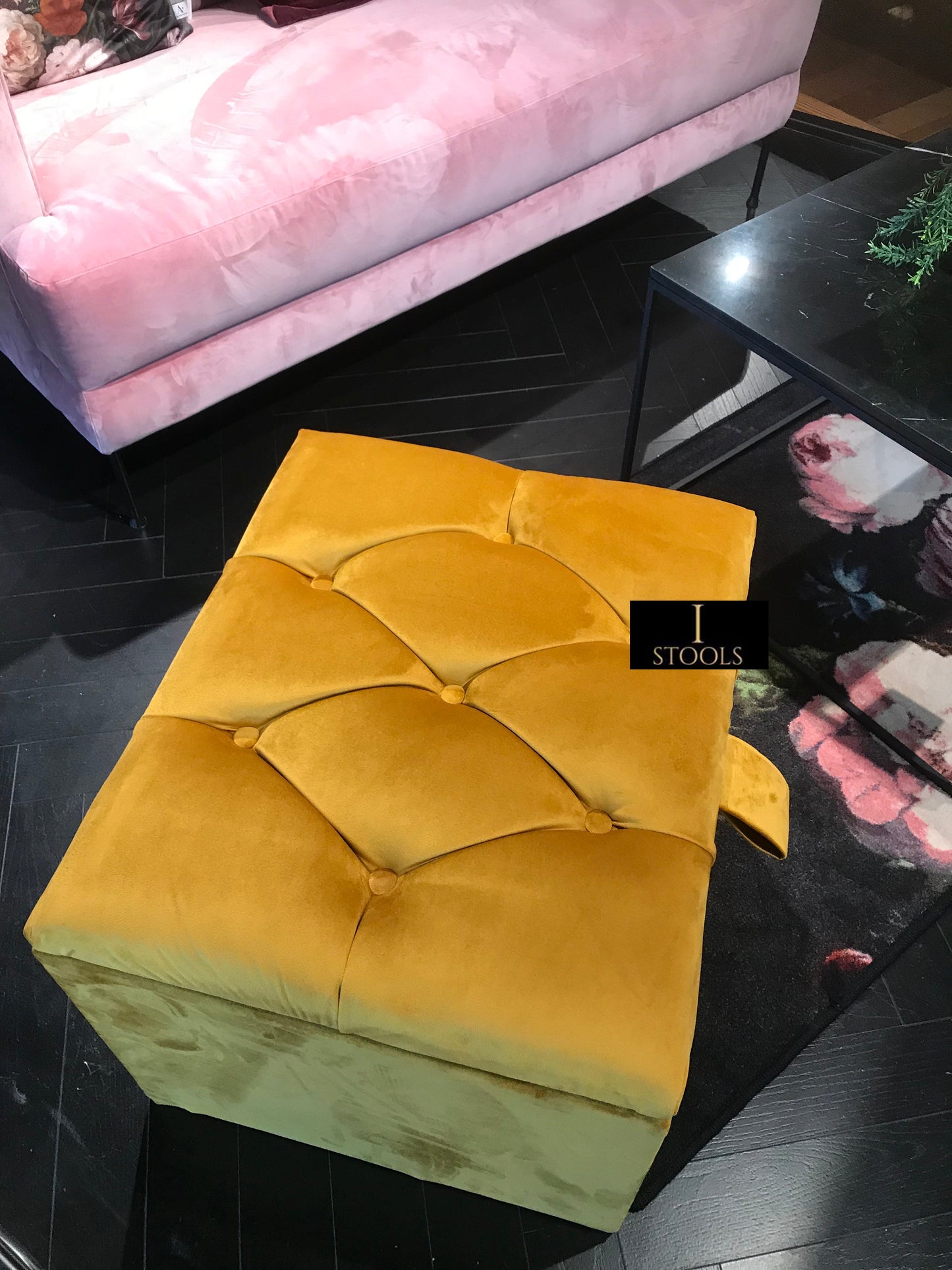 Mustard Gold Small Storage Box | Small Gold Footrest UK | Gold Ottoman Stool with Storage