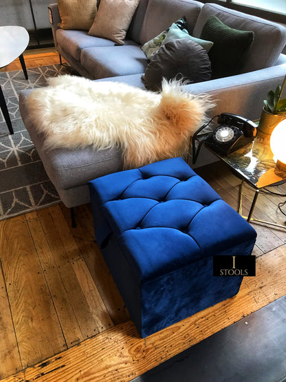 Navy Blue Small coffee table Storage Box | Navy Blue Footrest with Storage | Navy Blue Pouffe UK