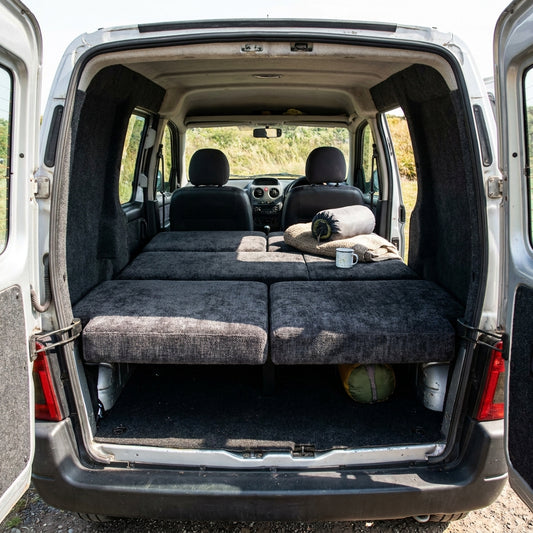 Lightweight removable campervan foam cushions for Citroen Berlingo interior layout designed for flexible travel and resting setup