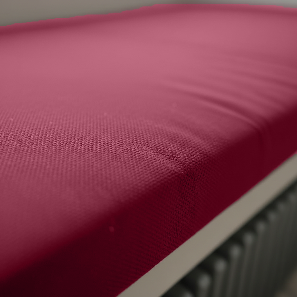 Luxurious maroon window seat mattress with box edge and piping
