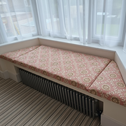 Luxury 3-piece bay window cushion set custom made for angled seating areas