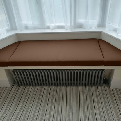 Luxury chocolate 3 piece trapezoid bench pads in elegant interior design