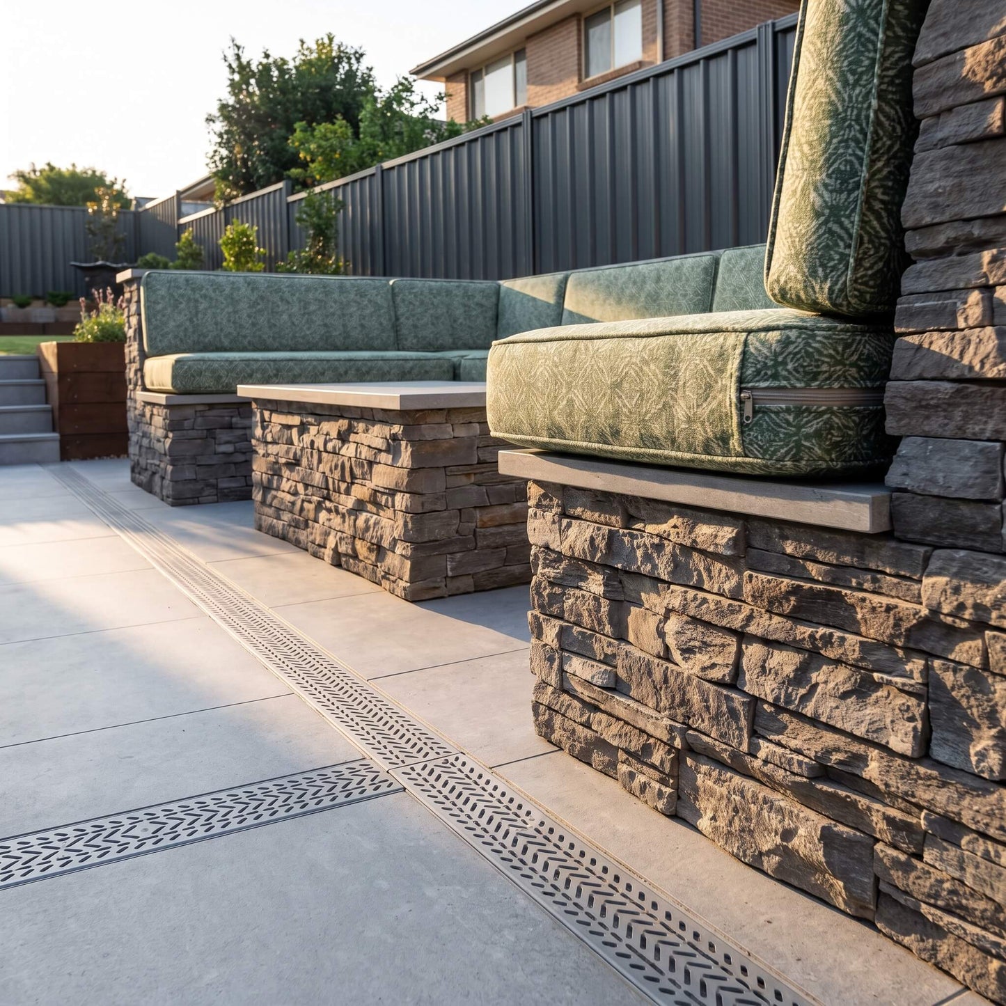 Luxury outdoor seating cushions with high-density foam and heavy-duty zipped covers