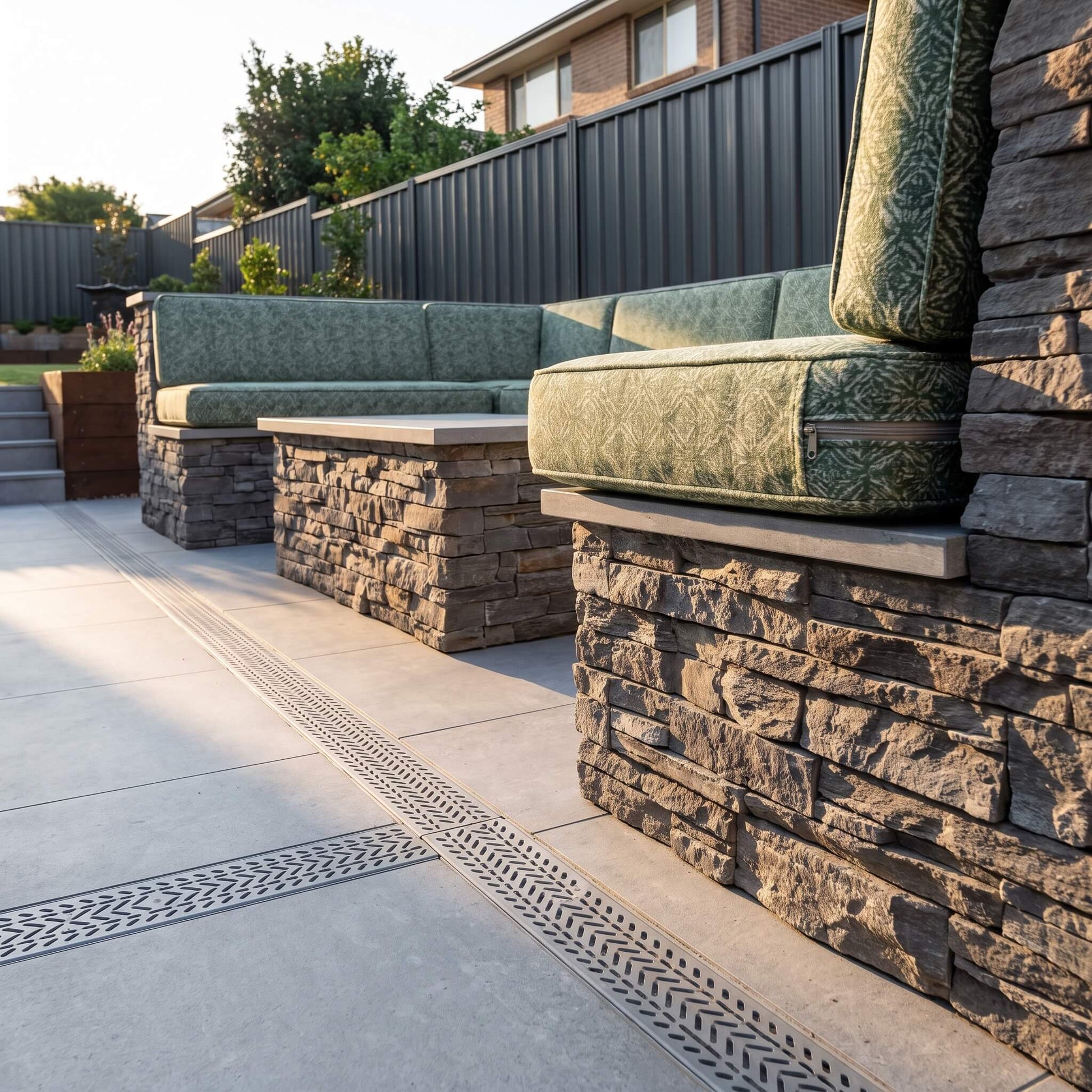 Luxury outdoor seating cushions with high-density foam and heavy-duty zipped covers