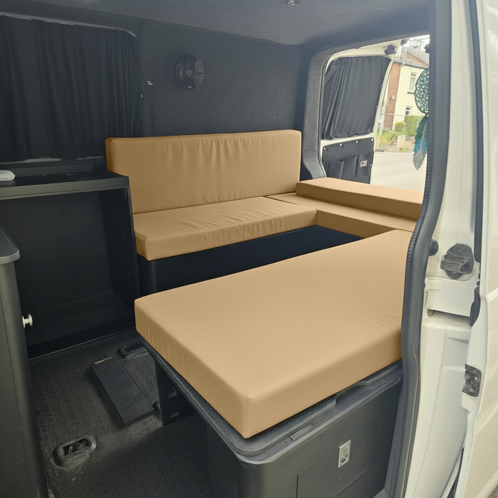 Made to measure brown motorhome seating with high density foam