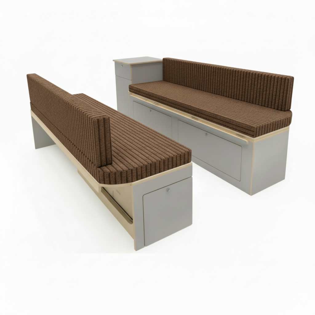 Made to measure motorhome replacement seat pads showing perfect fit
