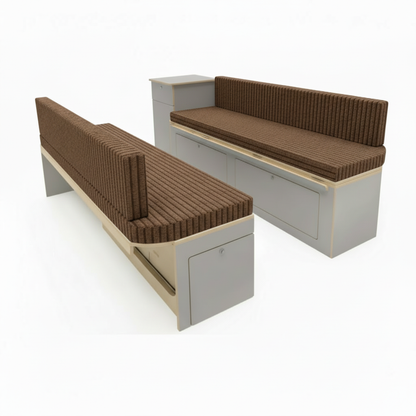 Made to measure motorhome replacement seat pads showing perfect fit
