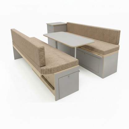 Made to measure ribbed motorhome upholstery showing perfect dinette fit