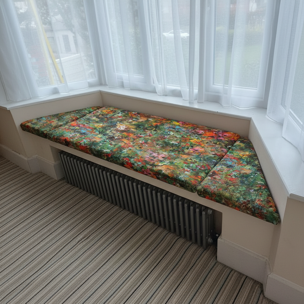 Made to order window seat mattress set tailored for angled bay windows