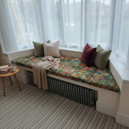 Made to order window seat mattress set tailored for angled bay windows