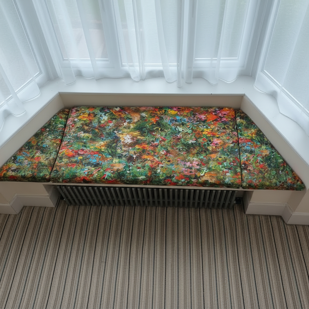 Made to order window seat mattress set tailored for angled bay windows