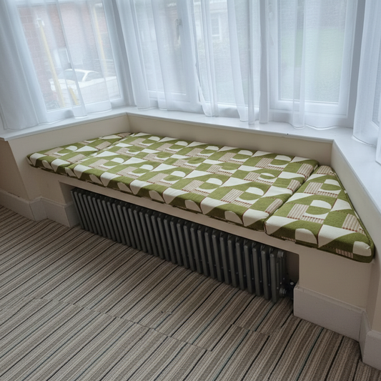Modern box edged bay window cushion set replacement for angled seating areas