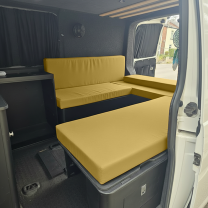 Mustard gold motorhome upholstery fabric interior conversion
