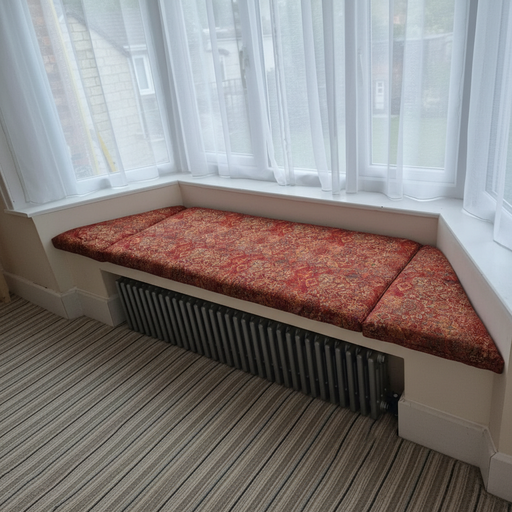 Opulent designer 3-piece angled bay window cushion set for indoor seating