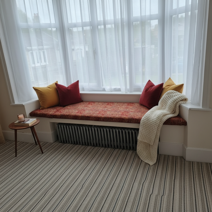 Opulent designer 3-piece angled bay window cushion set for indoor seating