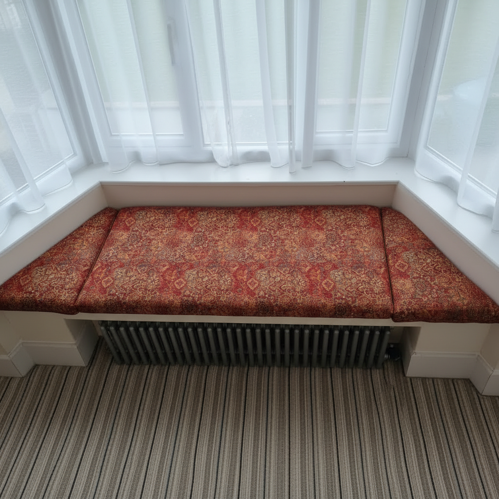 Opulent designer 3-piece angled bay window cushion set for indoor seating