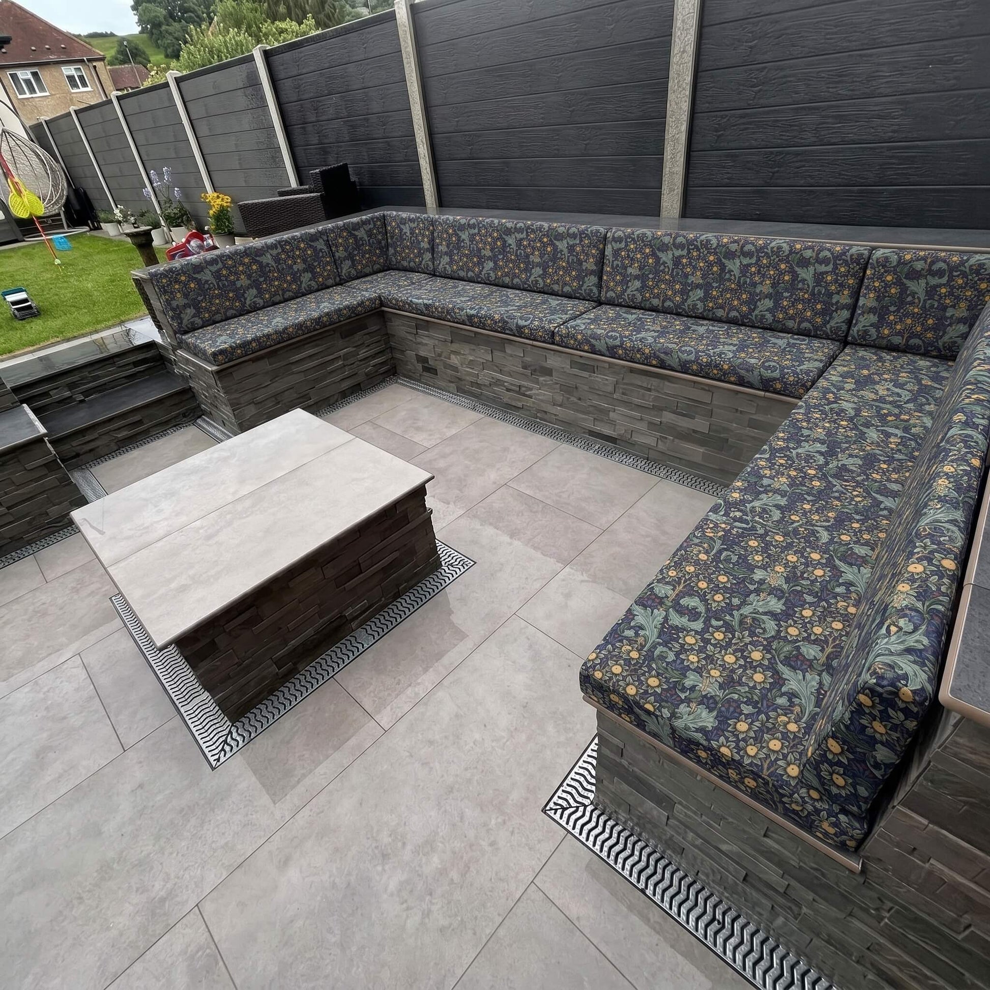 Outdoor waterproof garden seating cushions with premium canvas fabric and bespoke finish
