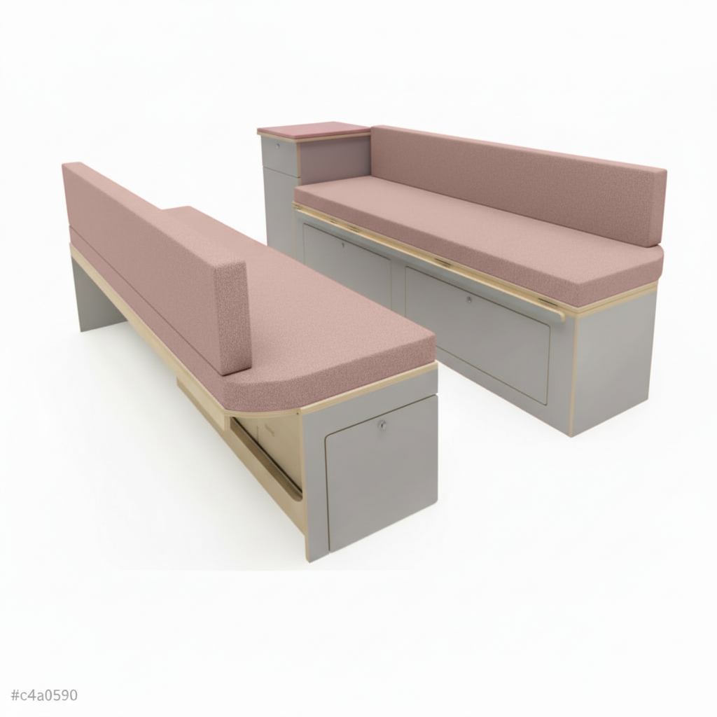 Pink durable fabric campervan conversion interior seating
