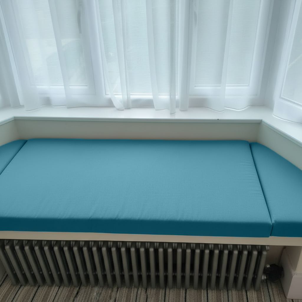 Plush aqua indoor seating with bespoke upholstery finish