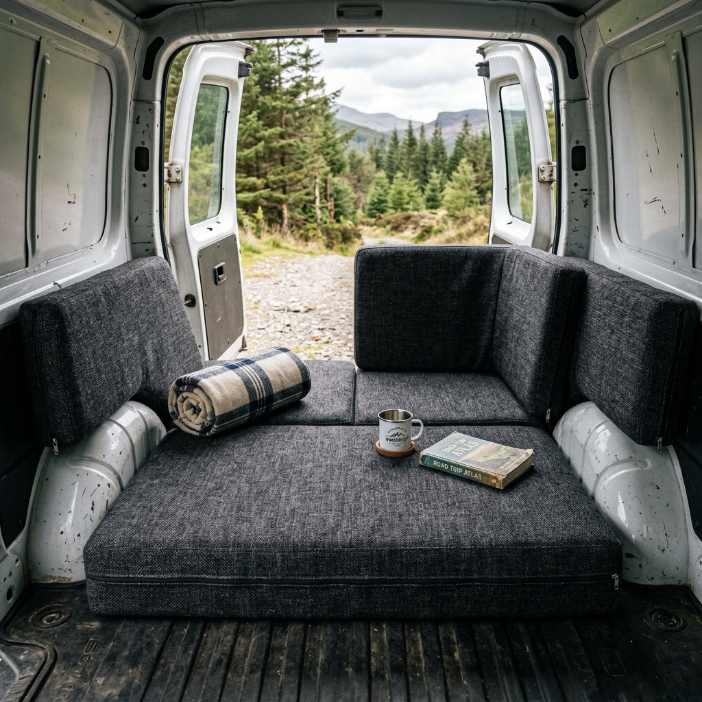 Premium Citroen Berlingo campervan foam cushion set made with HR50 high-density foam for bespoke UK made vehicle seating comfort