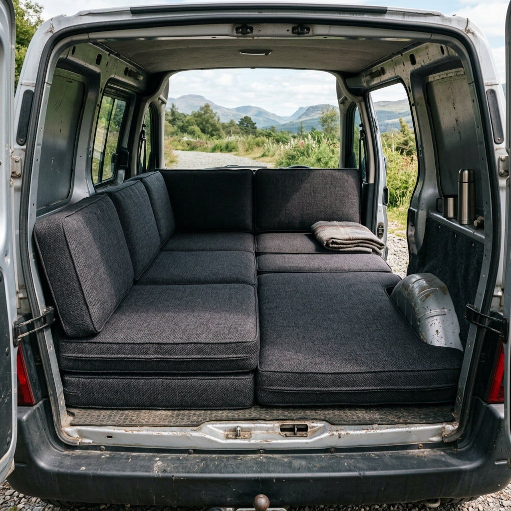 Premium UK handmade camper van foam cushions tailored for Berlingo Solo layout offering precision fit and ergonomic support