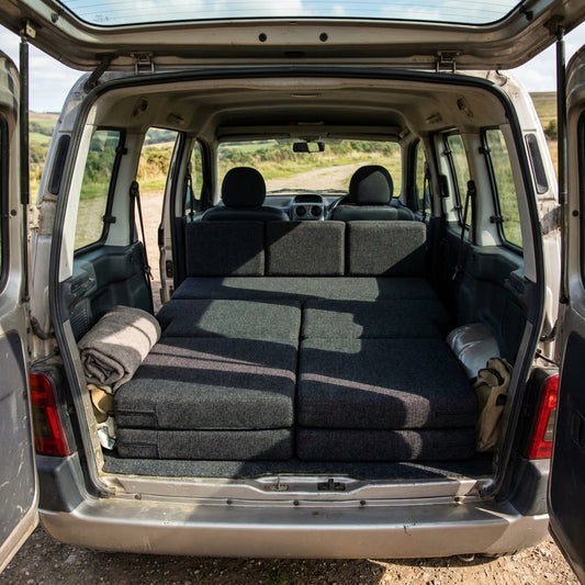 Premium bespoke HR50 foam cushion set designed for Citroën Nemo camper van seating and sleeping comfort