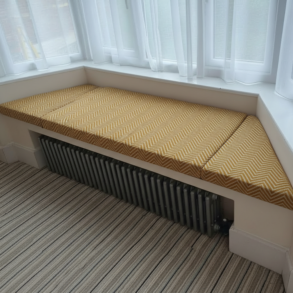 Premium textured 3-piece angled bay window cushion set for modern indoor seating