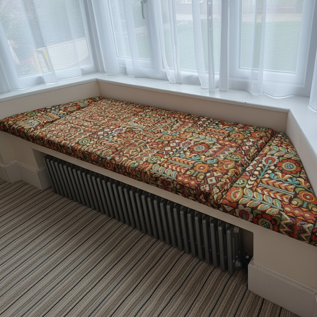 Premium woven 3-piece angled bay window cushion set for indoor seating